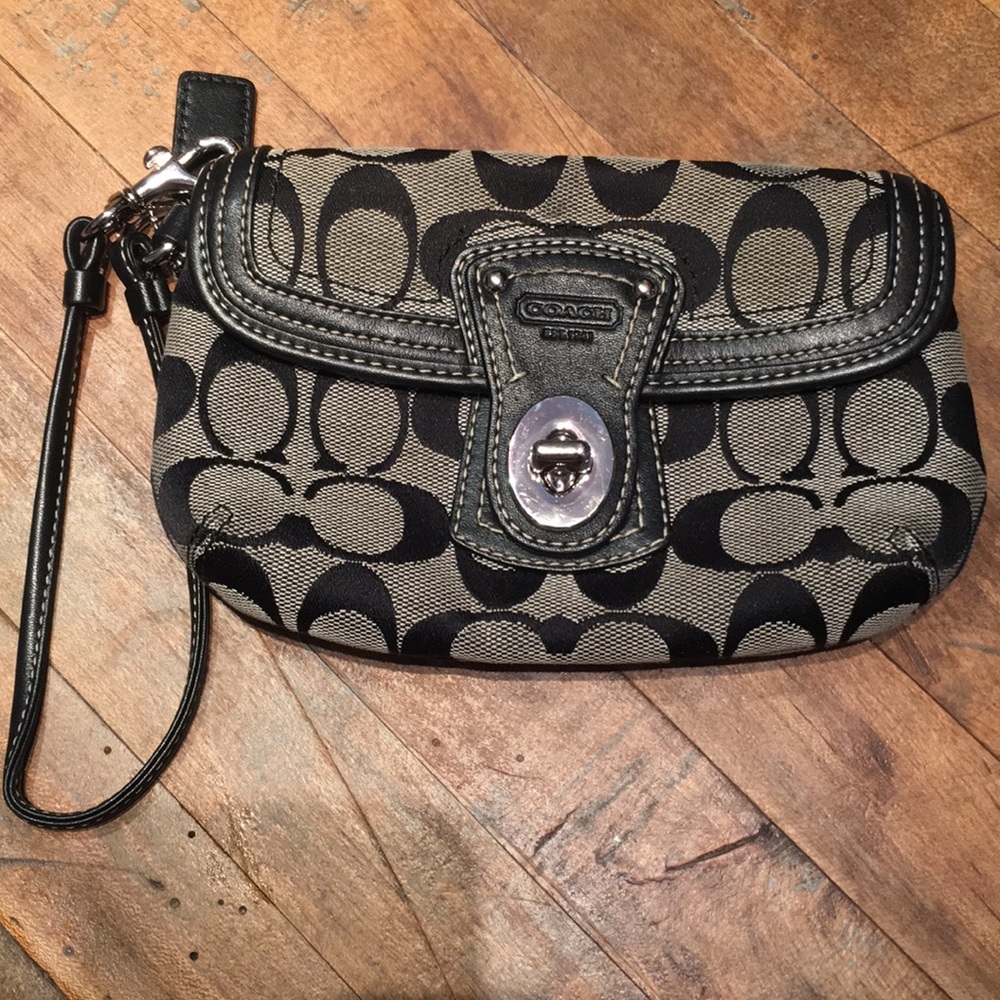 Coach Signature Flap Turnlock Wristlet